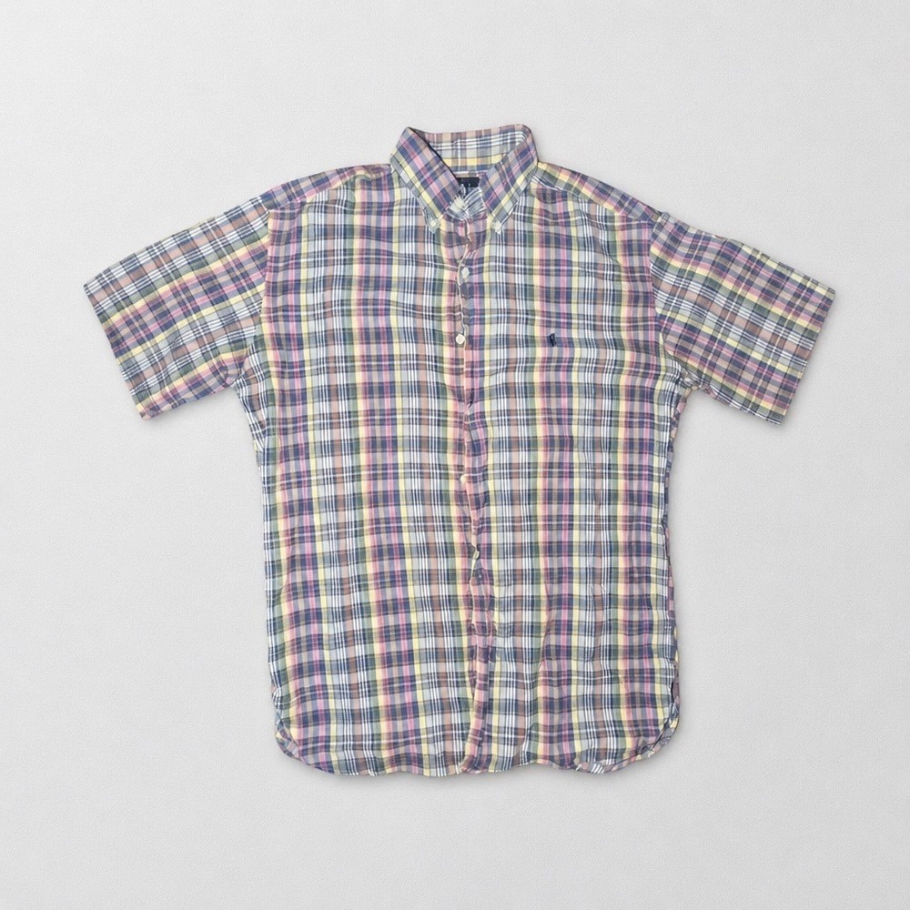 Ralph Lauren McMeel Plaid Short Sleeve Button Down Shirt Mens Medium Multicolor